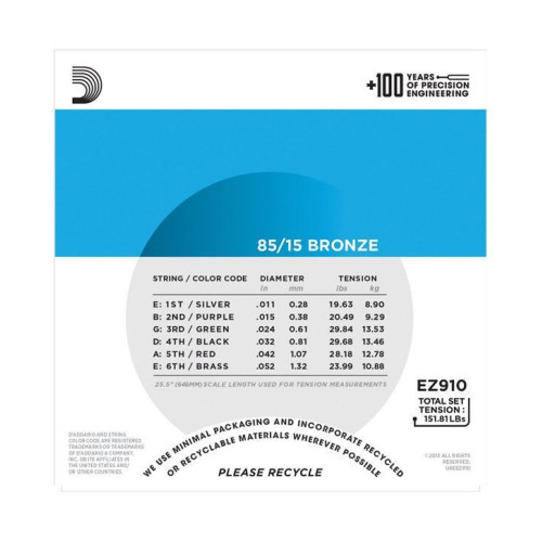 D'Addario EZ910 .011-.052 Bronze Acoustic Guitar Strings - Superior Sound