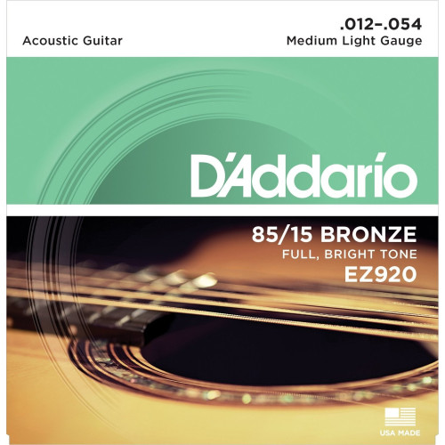 D'Addario, Acoustic Guitar Strings, 85/15 Bronze .012-.054 - Medium, light-Set EZ920